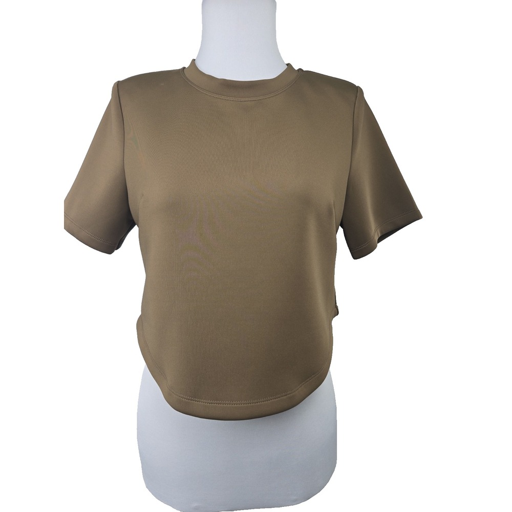 Good American 1 (Small) Green Scuba Crew Neck Padded Shoulder Crop Top